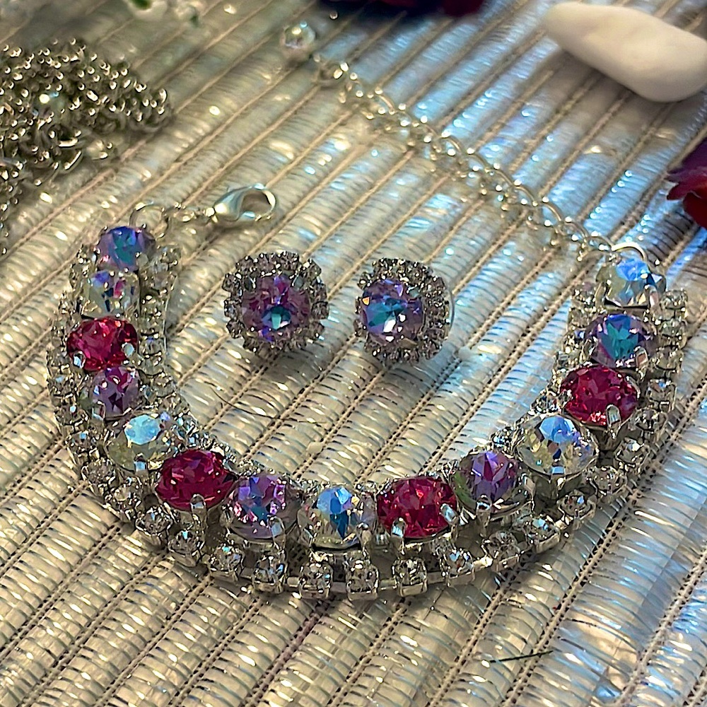 Sterling Silver Swarovski Halo Jewelry Set - Picture 3 of 15